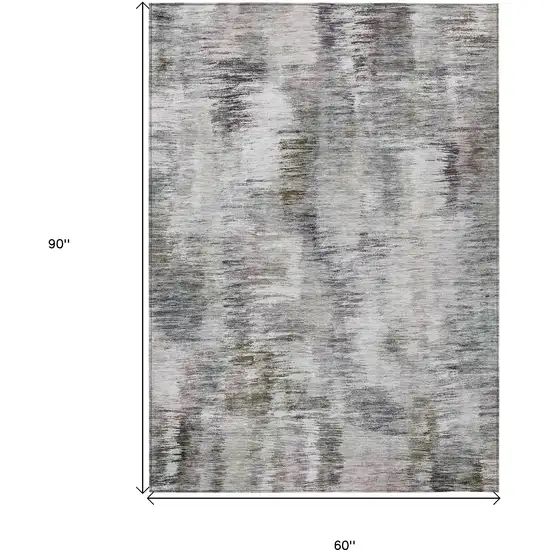 Taupe Gray And Silver Abstract Washable Indoor Outdoor Area Rug Photo 3
