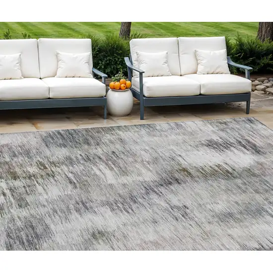 Taupe Gray And Silver Abstract Washable Indoor Outdoor Area Rug Photo 1
