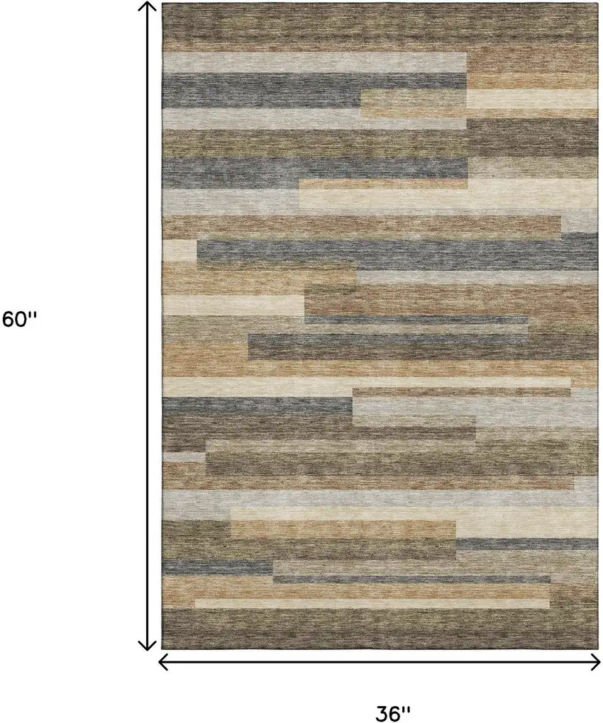 Taupe Gray And Silver Striped Washable Area Rug With UV Protection Photo 3