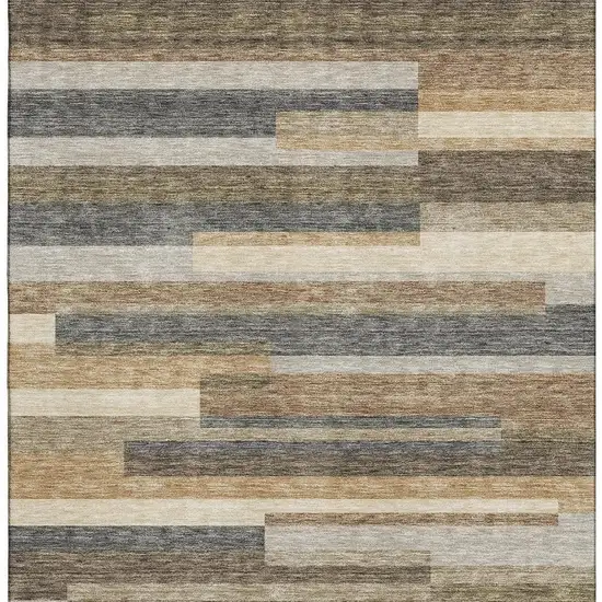 Taupe Gray And Silver Striped Washable Area Rug With UV Protection Photo 4