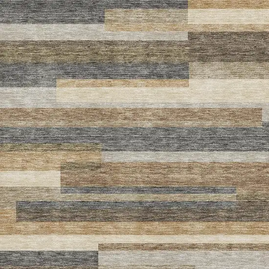 Taupe Gray And Silver Striped Washable Area Rug With UV Protection Photo 3