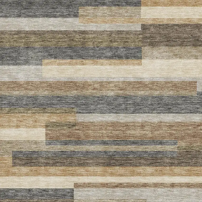 Taupe Gray And Silver Striped Washable Area Rug With UV Protection Photo 3