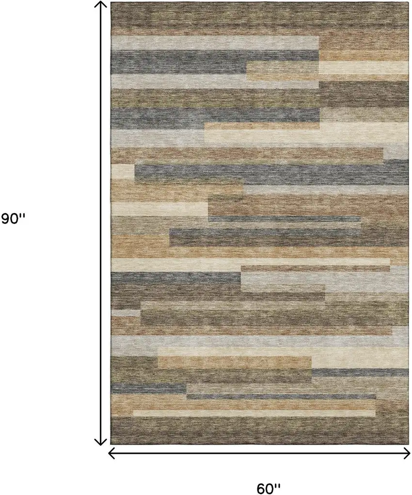 Taupe Gray And Silver Striped Washable Area Rug With UV Protection Photo 3