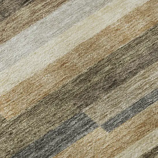 Taupe Gray And Silver Striped Washable Area Rug With UV Protection Photo 9