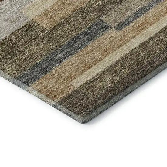 Taupe Gray And Silver Striped Washable Area Rug With UV Protection Photo 8