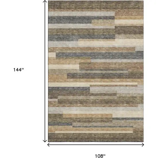 Taupe Gray And Silver Striped Washable Area Rug With UV Protection Photo 3