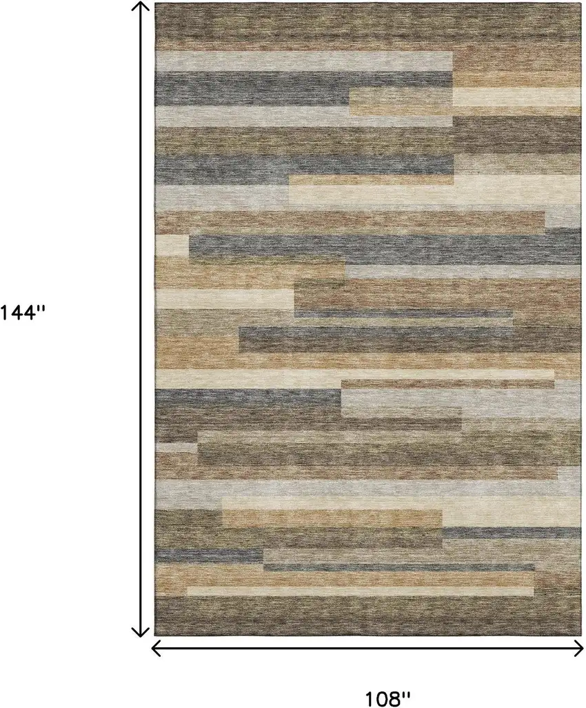 Taupe Gray And Silver Striped Washable Area Rug With UV Protection Photo 3