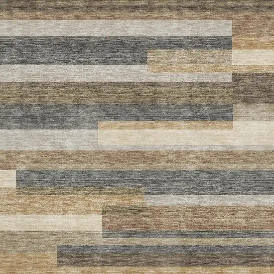 Taupe Gray And Silver Striped Washable Area Rug With UV Protection Photo 3