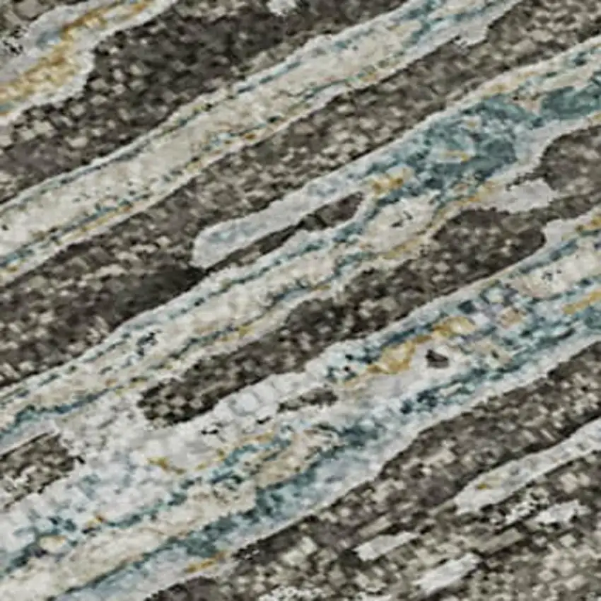 Taupe Gray And Silver Striped Washable Area Rug With UV Protection Photo 2