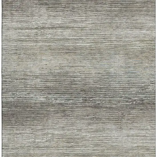 Taupe Gray And Silver Striped Washable Area Rug With UV Protection Photo 4