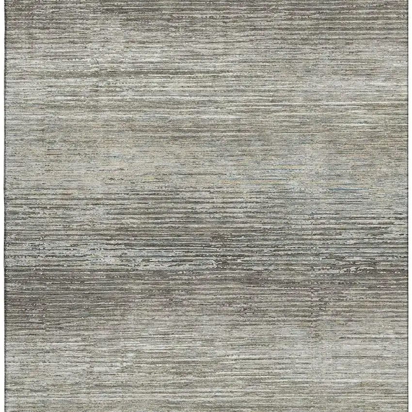 Taupe Gray And Silver Striped Washable Area Rug With UV Protection Photo 4