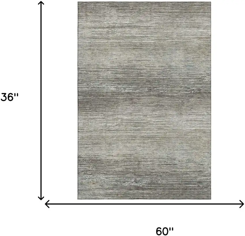 Taupe Gray And Silver Striped Washable Area Rug With UV Protection Photo 3
