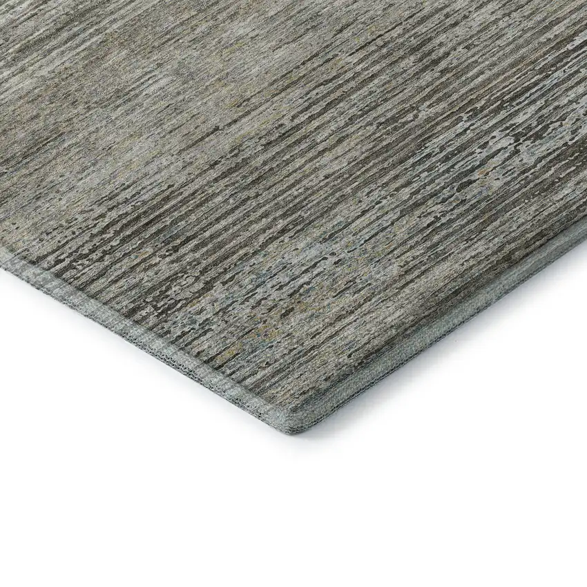 Taupe Gray And Silver Striped Washable Area Rug With UV Protection Photo 8