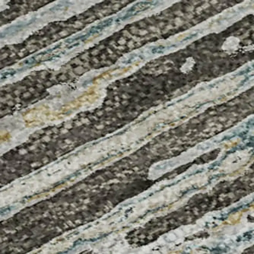 Taupe Gray And Silver Striped Washable Area Rug With UV Protection Photo 2