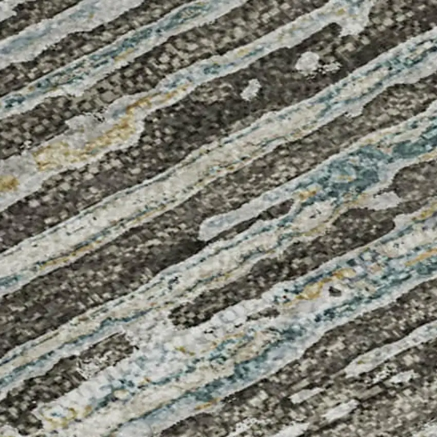 Taupe Gray And Silver Striped Washable Area Rug With UV Protection Photo 3