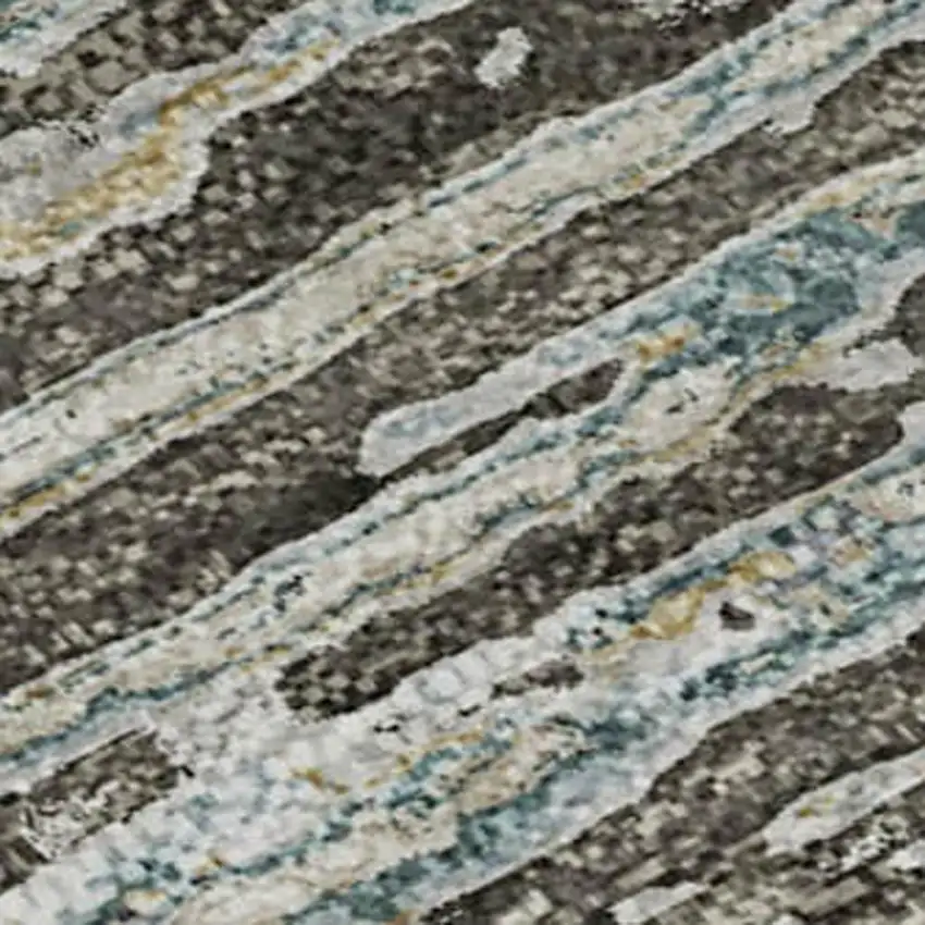 Taupe Gray And Silver Striped Washable Area Rug With UV Protection Photo 2