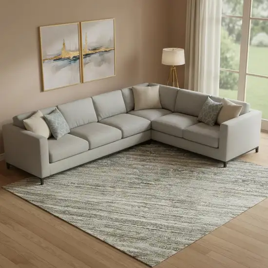 Taupe Gray And Silver Striped Washable Area Rug With UV Protection Photo 2