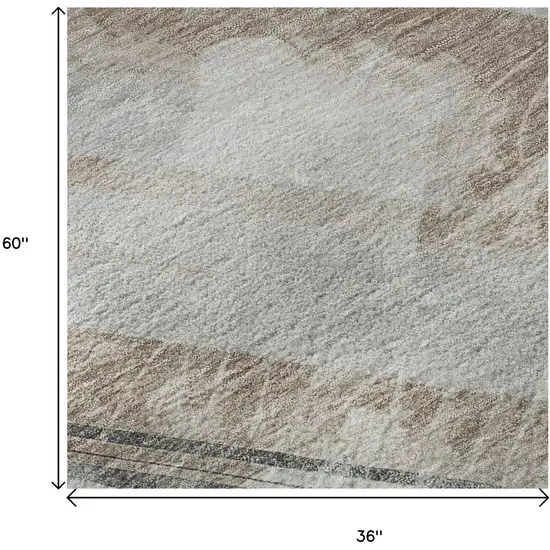 Taupe Gray And Silver Striped Washable Area Rug With UV Protection Photo 8