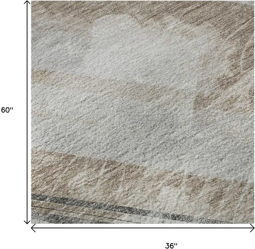 Taupe Gray And Silver Striped Washable Area Rug With UV Protection Photo 8