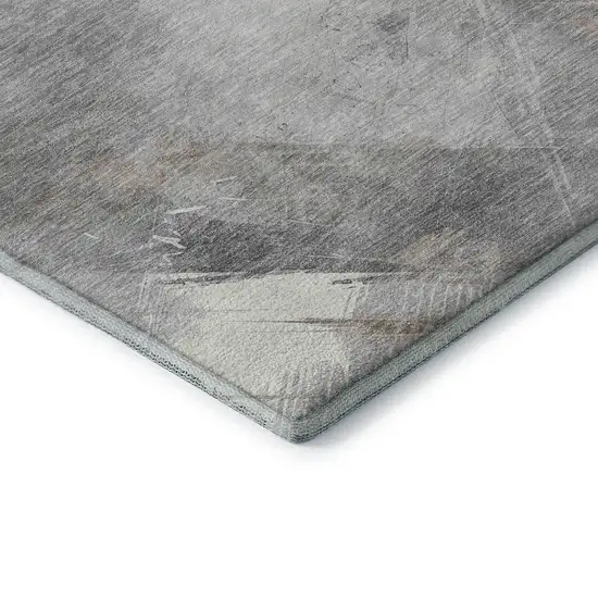 Taupe Gray And Silver Striped Washable Area Rug With UV Protection Photo 6