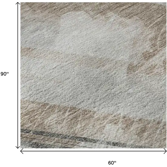 Taupe Gray And Silver Striped Washable Area Rug With UV Protection Photo 8