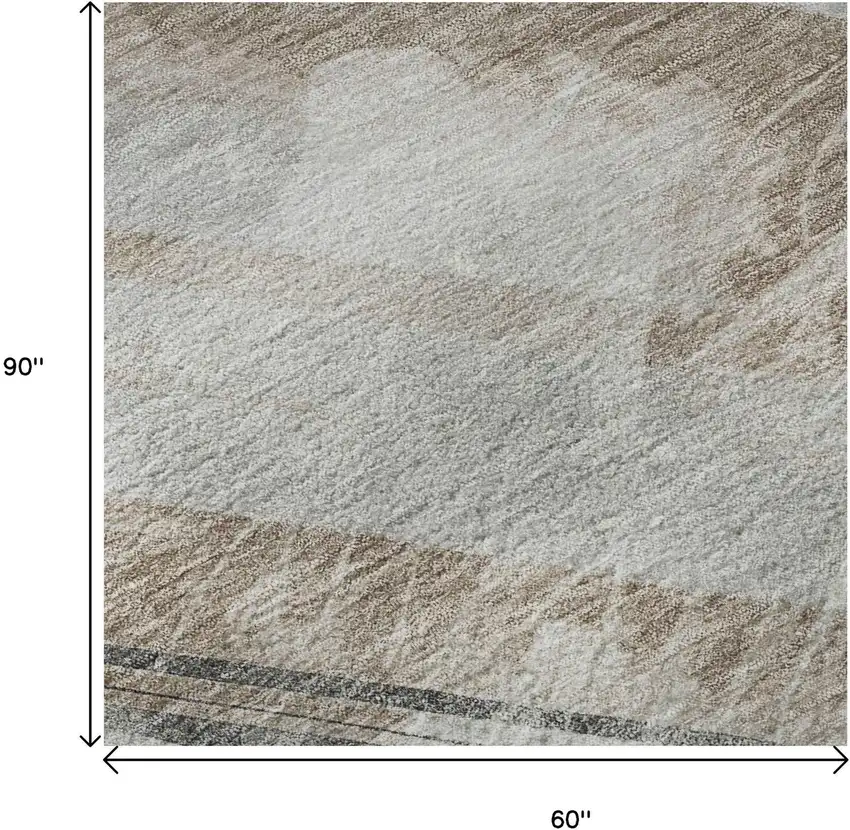 Taupe Gray And Silver Striped Washable Area Rug With UV Protection Photo 8