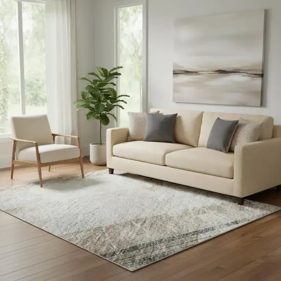 Taupe Gray And Silver Striped Washable Area Rug With UV Protection Photo 2