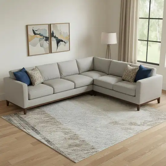 Taupe Gray And Silver Striped Washable Area Rug With UV Protection Photo 2