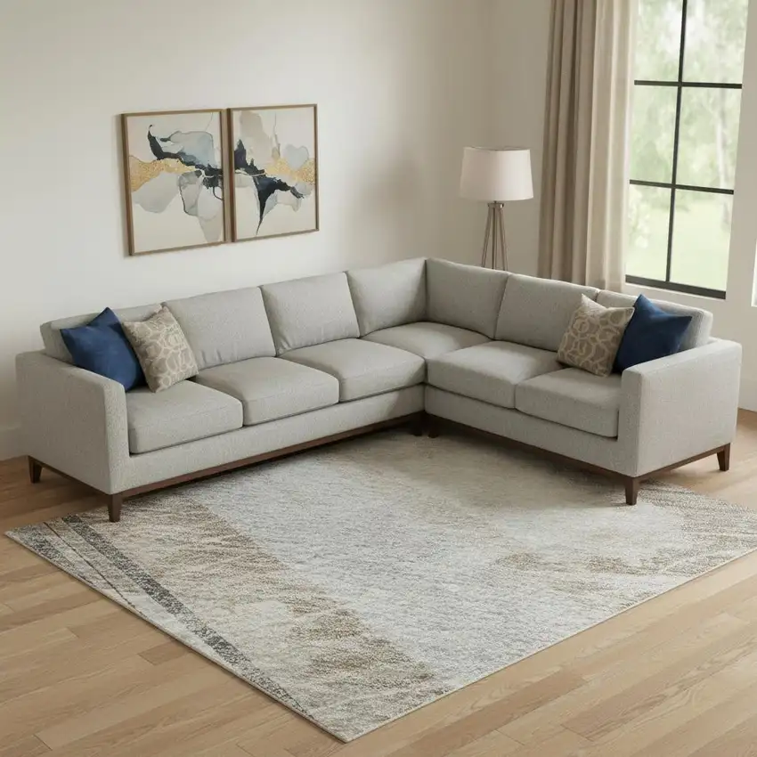 Taupe Gray And Silver Striped Washable Area Rug With UV Protection Photo 2