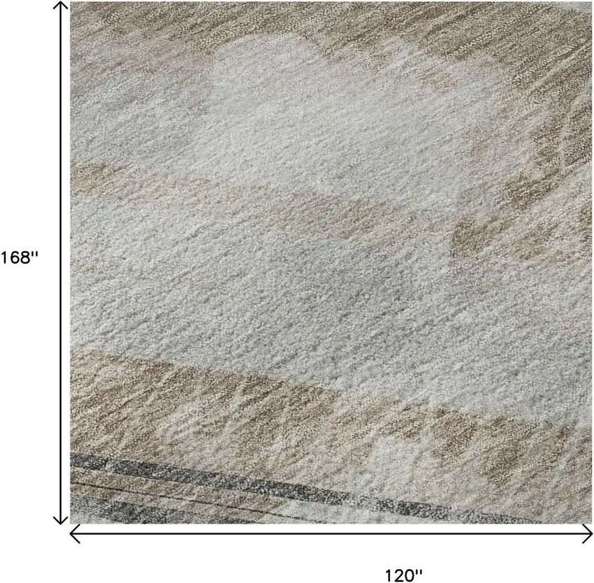 Taupe Gray And Silver Striped Washable Area Rug With UV Protection Photo 8