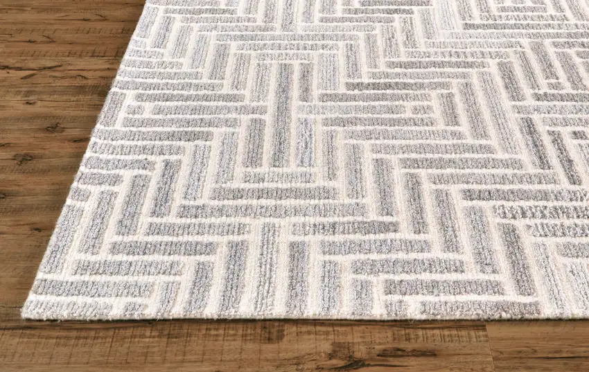 Taupe Gray And Tan Wool Geometric Tufted Handmade Area Rug Photo 3