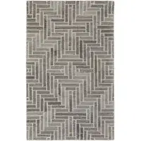 Photo of Taupe Gray And Tan Wool Geometric Tufted Handmade Area Rug