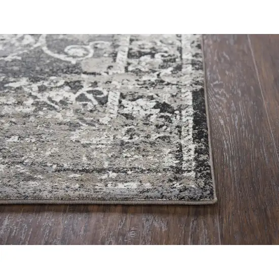 Taupe Gray Ivory Black And Beige Medallion Area Rug Photo 3
