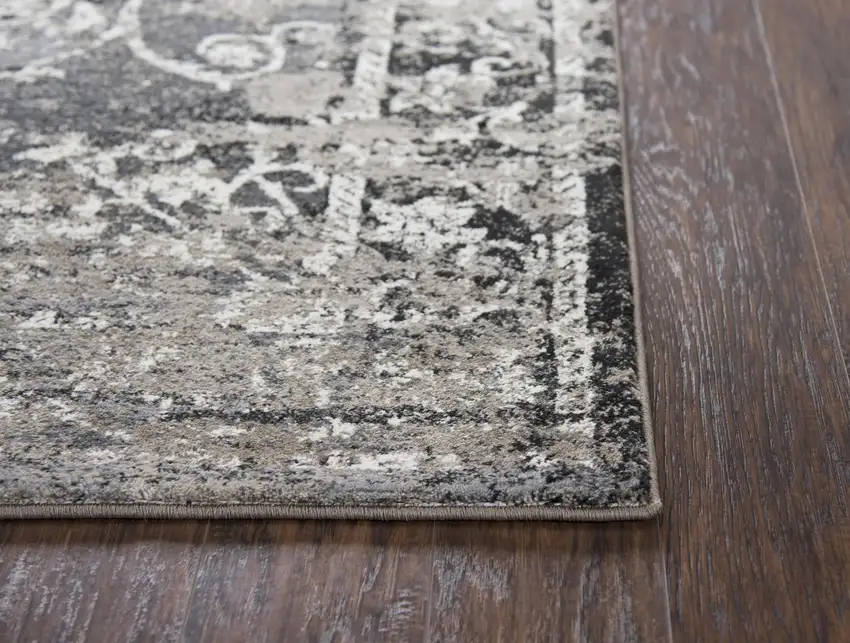 Taupe Gray Ivory Black And Beige Medallion Area Rug Photo 3