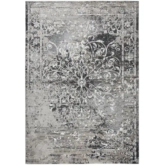 Taupe Gray Ivory Black And Beige Medallion Area Rug Photo 2