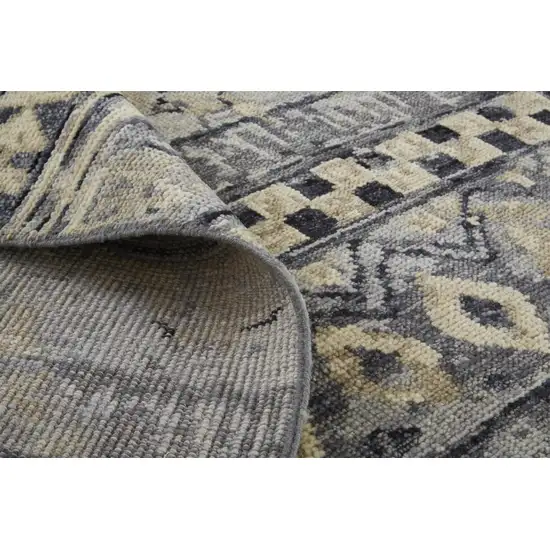 Taupe Gray and Tan Wool Geometric Hand Knotted Area Rug Photo 8