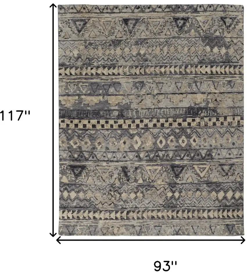 Taupe Gray and Tan Wool Geometric Hand Knotted Area Rug Photo 3