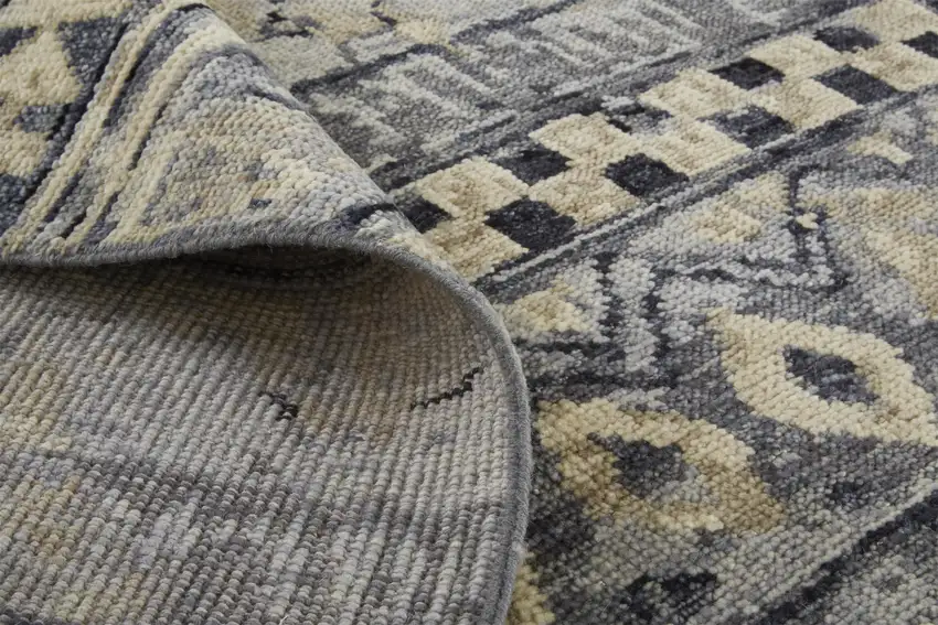 Taupe Gray and Tan Wool Geometric Hand Knotted Area Rug Photo 6