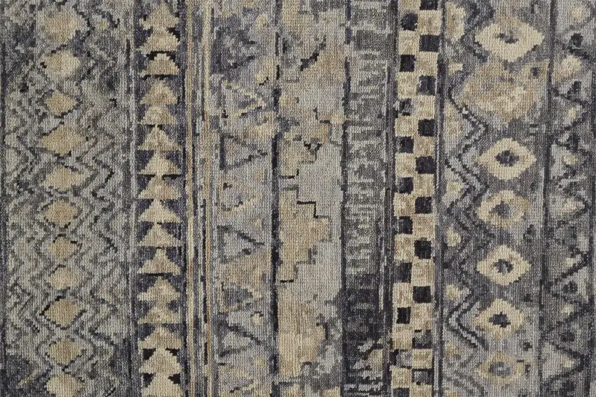 Taupe Gray and Tan Wool Geometric Hand Knotted Area Rug Photo 5