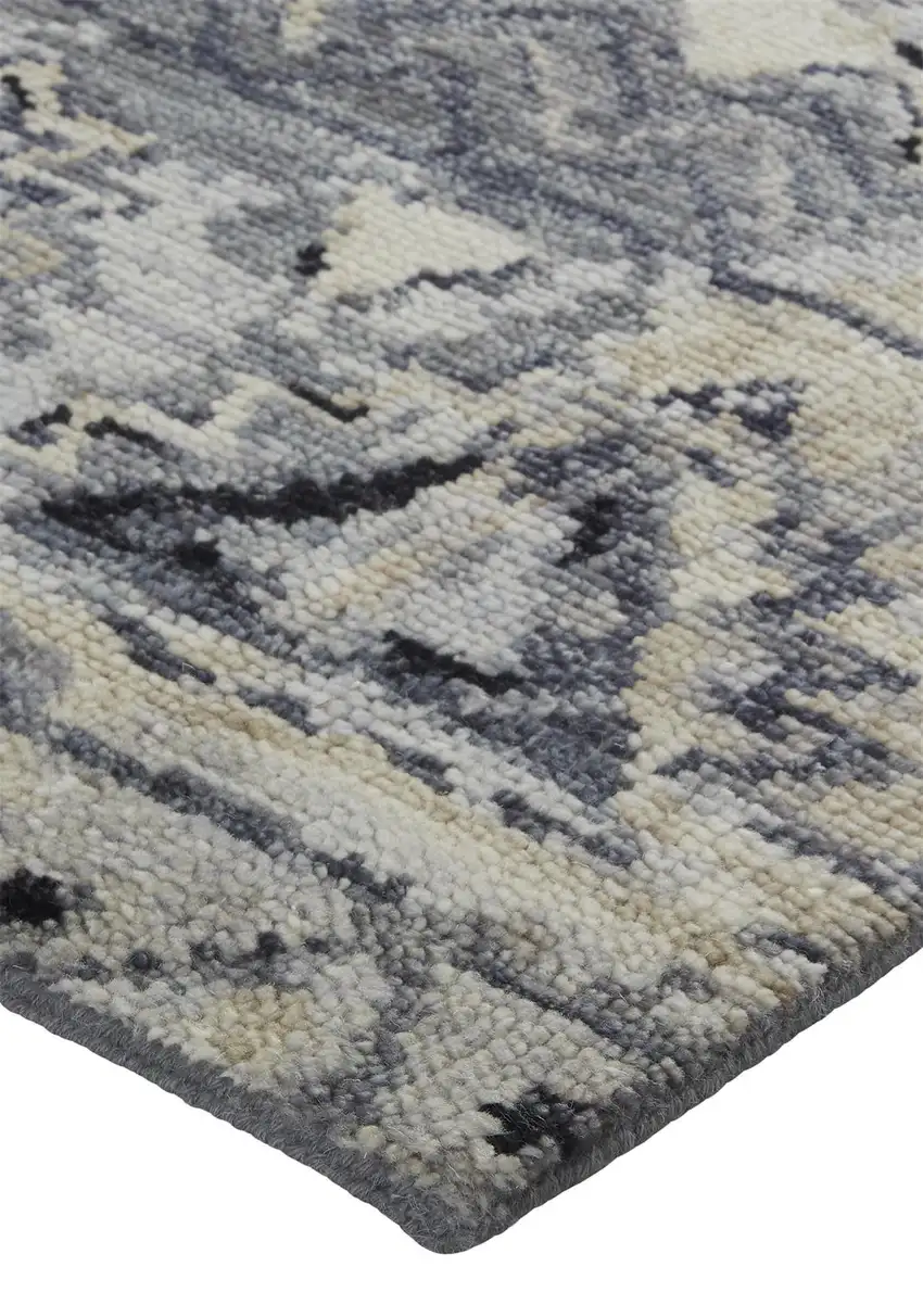 Taupe Gray and Tan Wool Geometric Hand Knotted Area Rug Photo 4
