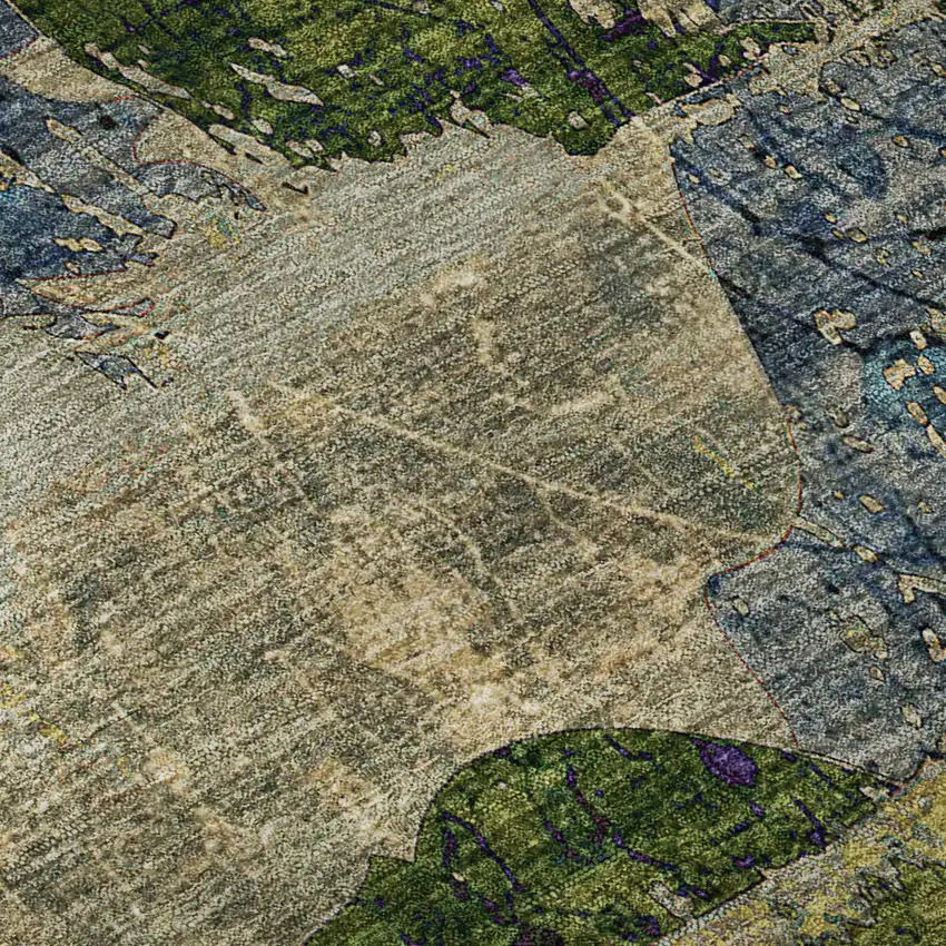 Taupe Green And Blue Abstract Washable Area Rug With UV Protection Photo 9