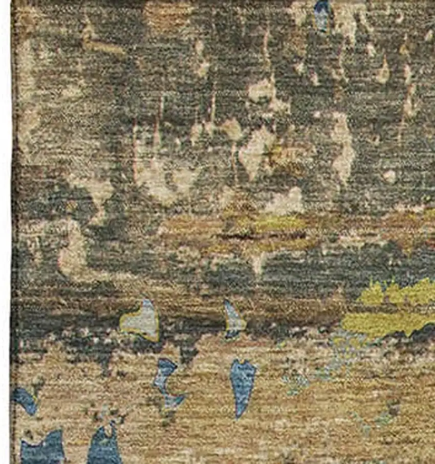 Taupe Green And Blue Abstract Washable Area Rug With UV Protection Photo 4