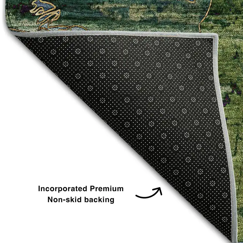 Taupe Green And Blue Abstract Washable Area Rug With UV Protection Photo 6