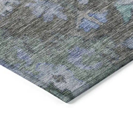 Taupe Green And Blue Floral Washable Indoor Outdoor Area Rug Photo 4