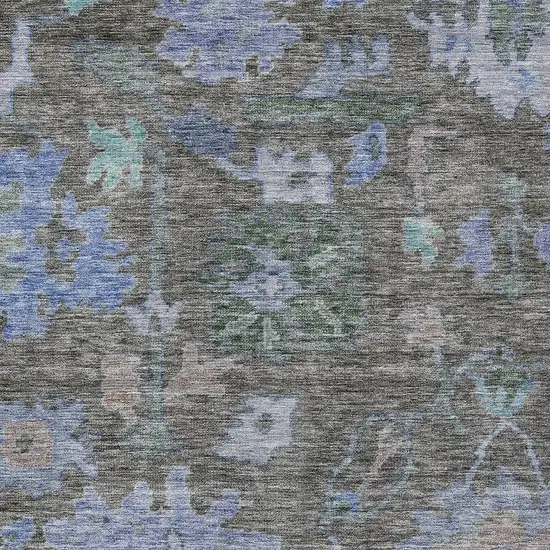 Taupe Green And Blue Floral Washable Indoor Outdoor Area Rug Photo 5