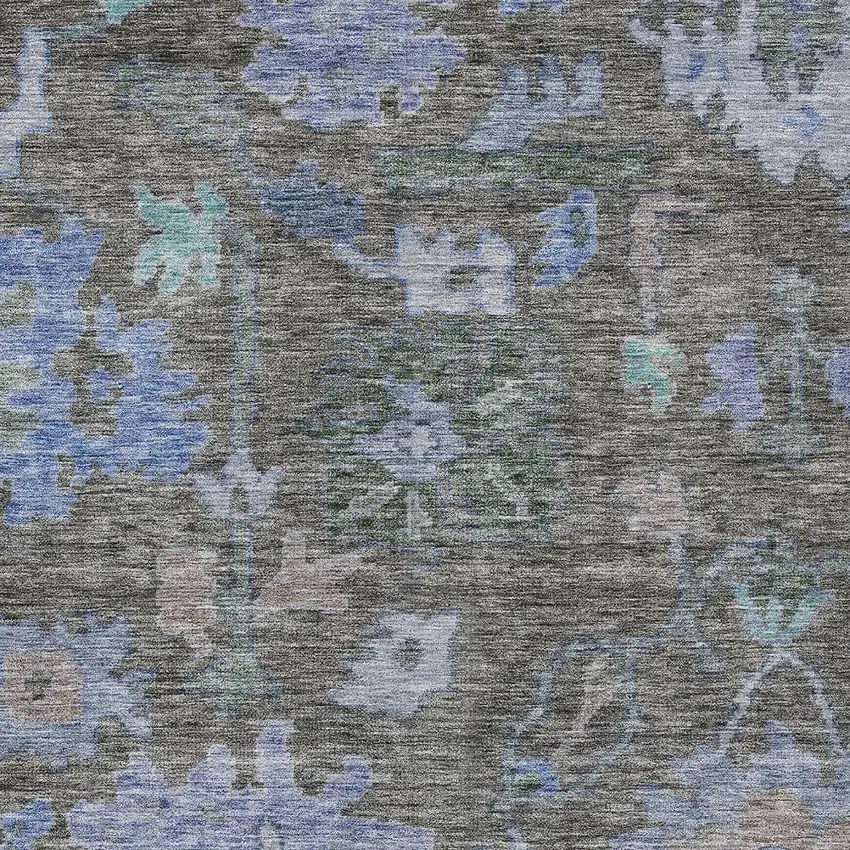 Taupe Green And Blue Floral Washable Indoor Outdoor Area Rug Photo 5