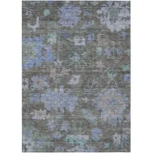 Photo of Taupe Green And Blue Floral Washable Indoor Outdoor Area Rug