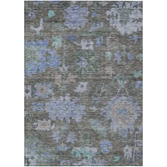 Taupe Green And Blue Floral Washable Indoor Outdoor Area Rug Photo 2