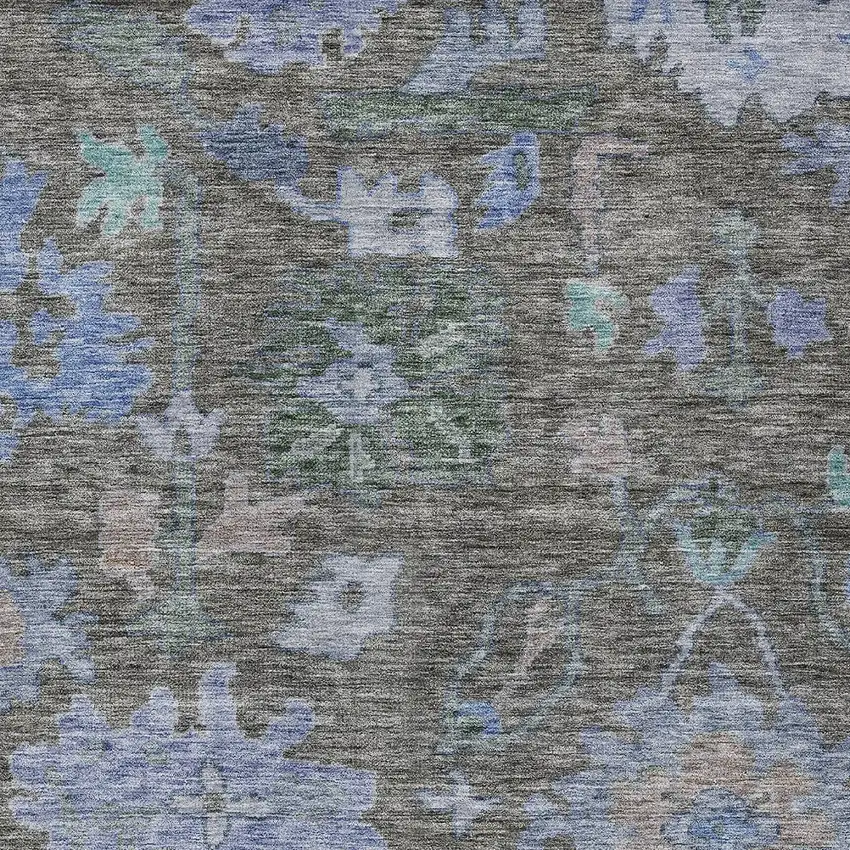 Taupe Green And Blue Floral Washable Indoor Outdoor Area Rug Photo 5