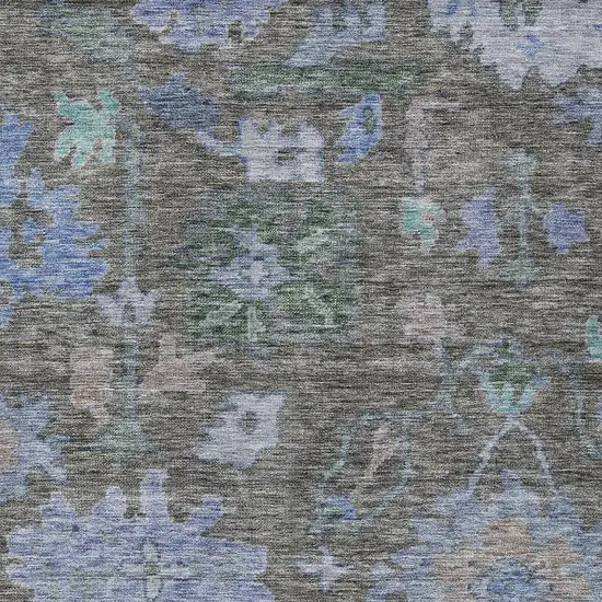 Taupe Green And Blue Floral Washable Indoor Outdoor Area Rug Photo 5